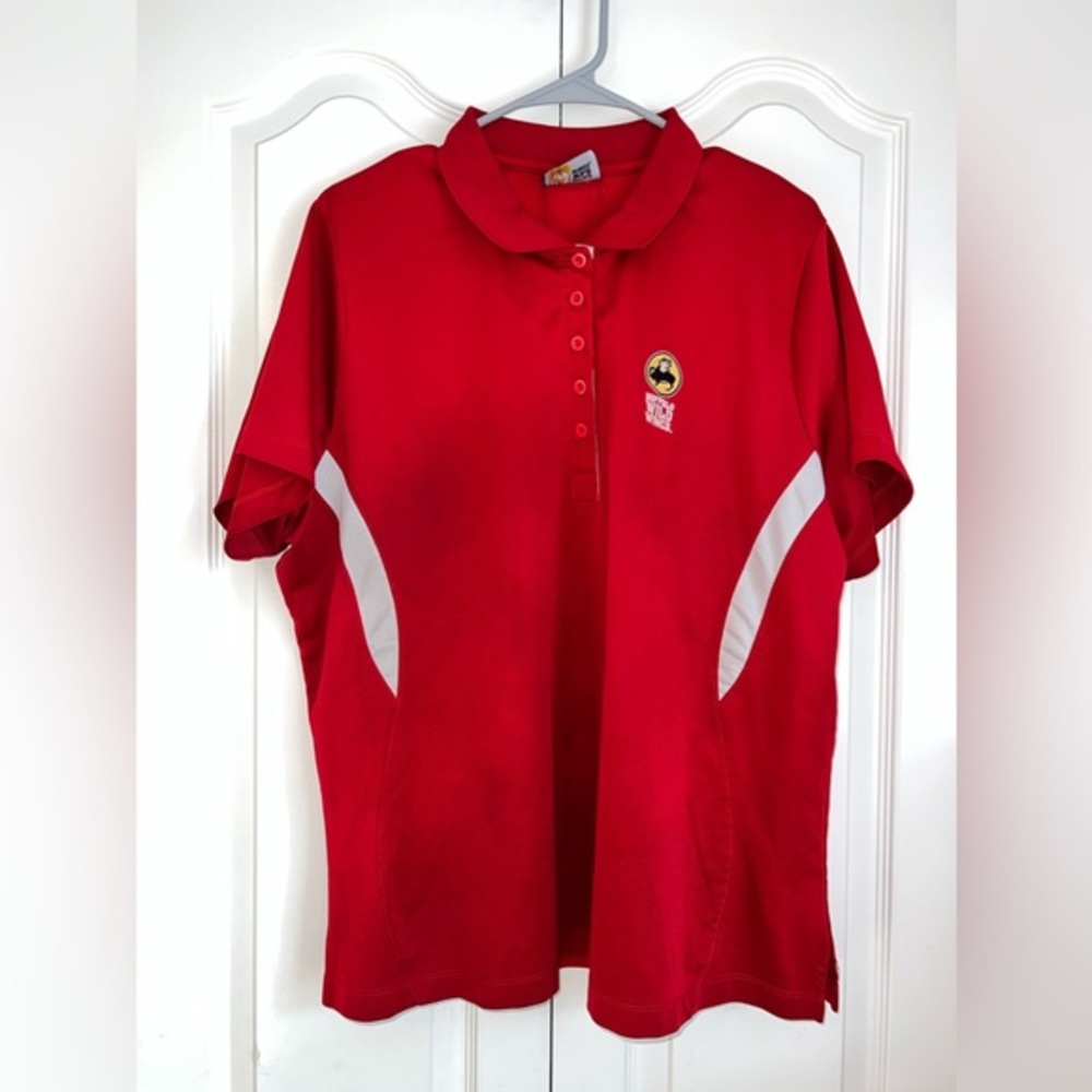 Buffalo Wild Wings Collar Shirt NO IDEA ON SIZE. Lots of wear. Red and White